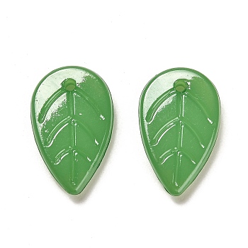 Translucent Acrylic Pendants, Leaf, Medium Sea Green, 18x11.5x3.5mm, Hole: 1.4mm