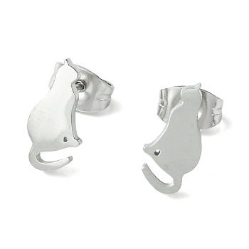 Non-Tarnish Cute Little Animal Theme 304 Stainless Steel Stud Earrings, Cat Shape, 11.5x5.5mm