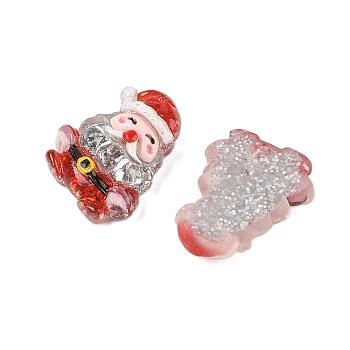 Christmas Series Cute Transparent Resin Decoden Cabochons, with Glitter Powder, Santa Claus, 23x18x6.5mm