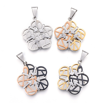 304 Stainless Steel Pendants, Flower with Arrow, Mixed Color, 30x27x4.5mm, Hole: 7.5x4mm