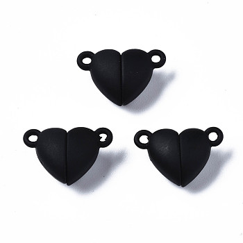 Spray Painted Alloy Magnetic Clasps with Loops, Cadmium Free & Nickel Free & Lead Free, Heart, Black, 10.5x16x7mm, Hole: 1.2mm