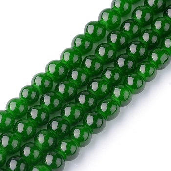 Imitation Jade Glass Beads Strands, Spray Painted, Round, Green, 8mm, Hole: 1.3~1.6mm, about 100pcs/strand, 31.4 inch