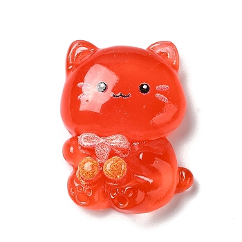 Translucent Resin Decoden Cabochons, Cartoon Cat with Bowknot, Red, 23x17x7mm