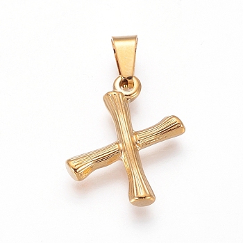304 Stainless Steel Pendants, Bamboo Style, Letter, Golden Color, Letter.X, 19x14x3mm, Hole: 3x7mm