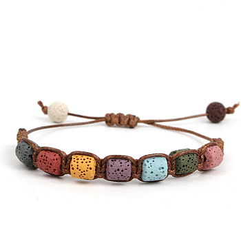 Handmade Weave Random Macaron Color Adjustable Dyed Natural Lava Rock Braided Bead Bracelets for Women Men, Column, 