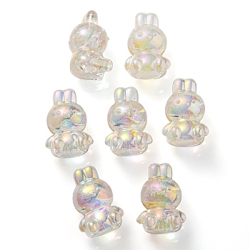 UV Plating Rainbow Iridescent Transparent Acrylic Bubble Beads, Rabbit, Clear, 18x12x10mm, Hole: 2mm
