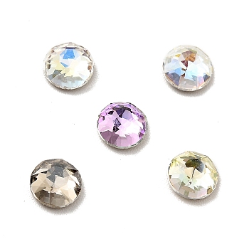 K9 Glass Rhinestone Cabochons, Flat Back & Back Plated, Faceted, Flat Round, Mixed Color, 4.8x2mm