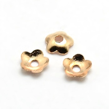 5-Petal Brass Tiny Flower Bead Caps, Golden, 4x1mm, Hole: 1mm