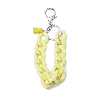 Acrylic Curb Chain Keychain, with Resin Bear Charm and Alloy Split Key Rings, Champagne Yellow, 17.7~18cm