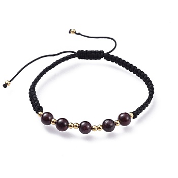 Adjustable Natural Garnet Braided Bead Bracelets, Nylon Cord Square Knot Bracelet, with Brass Findings, Golden, 2 inch(5.2cm)