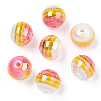 Stripe Resin Beads, AB Color, Rondelle, Pink, 15.5~16x13.5~14.5mm, Hole: 2.5~3.5mm