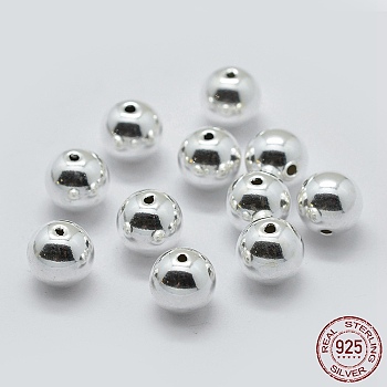 925 Sterling Silver Spacer Beads, Round, Silver, 10mm, Hole: 1.9~2mm, about 8pcs/10g