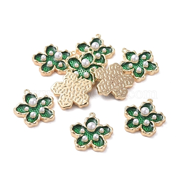 Real Gold Plated Green Flower Brass+Enamel Pendants