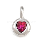 304 Stainless Steel Pendants, with Rhinestone, Flat Round & Heart Charms, Stainless Steel Color, 13x8x5mm, Hole: 4x3mm(RB-CBA40D0-01P-B)
