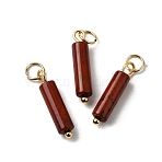Natural Red Jasper Pendants, Column Charms with with 304 Stainless Steel Jump Rings, Golden, 18.5~19x4~4.5mm, Hole: 3.5mm(STAS-C120-01G-10)