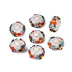 Handmade Lampwork & Brass Core European Beads, Large Hole Beads, Rondelle & Flower, Colorful, 15~18.5x7.5~8.5mm, Hole: 4~4.5mm(LAMP-N044-06S-01)