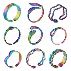 9Pcs 9 Style 304 Stainless Steel Hand & Infinite & Heart & Moon Cuff Rings, Rainbow Color Open Rings for Women, Inner Diameter: 15.9~18.9mm, 1Pc/style(RJEW-SZ0001-19)