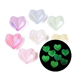 Luminous Opaque UV Plating Acrylic Beads, Iridescent, Faceted Heart, Glow in the Dark, with Glitter Powder, Mixed Color, 13x14.5x8.5mm, Hole: 1.8~2mm(OACR-Q204-19)