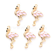 Alloy Enamel Pendants, Cadmium Free & Lead Free, Light Gold, Flamingo Shape, Pink, 29.5x16x3mm, Hole: 1.6mm(ENAM-R059-04D-RS)