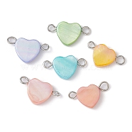 Natural Freshwater Shell Dyed Connector Charms, with Double Iron Loops, Heart Links, Platinum, 17.5x10.5x3mm, Hole: 1.8~2.3mm(PALLOY-JF02244-02)