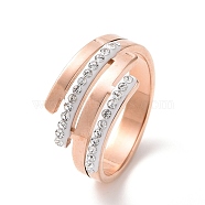 Crystal Rhinestone Multi Lines Finger Ring, Ion Plating(IP) 304 Stainless Steel Jewelry for Women, Rose Gold, US Size 6~9 1/4(16.5~19.1mm)(RJEW-D120-05RG)