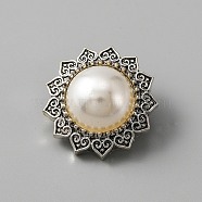 Alloy Snap Buttons, with Plastic Imitation Pearl, Jewelry Buttons, Flower, Antique Bronze, 20.5x12mm, Knob: 5mm(FIND-WH0145-71)