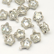 Flower Alloy Charms, with Cubic Zirconia, Platinum, 12x9x5mm, Hole: 1mm(X-ZIRC-R007-044A-02)