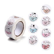 Thank You Stickers Roll, Flat Round Adhesive Paper Sticker, for Gift Package, Cat Pattern, 2.5x0.01cm, 500pcs/roll(DIY-K043-01)