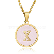 Natural Shell Initial Letter Pendant Necklace, with Golden Stainless Steel Cable Chains, Letter X, 17.72 inch(45cm)(LE4192-12)