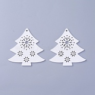 Poplar Wood Pendants, Dyed, Christmas Tree, White, 67x65.5x3mm, Hole: 3mm(WOOD-O004-08B)