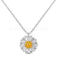 SHEGRACE Fashion Rhodium Plated 925 Sterling Silver Pendant Necklace, with Real 24K Gold Plated Daisy Pendant, Platinum, 14.9 inch(JN123A)