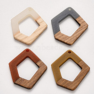 Resin & Wood Pendants, Waxed, Polygon, Mixed Color, 35.5x32.5x3~4mm, Hole: 2mm(X-RESI-S384-004A)