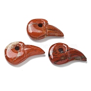 Natural Red Jasper Carved Pendants, Bird Head Charms, 23.5~24.5x39.5~40.5x9~9.5mm, Hole: 4.5mm(G-H089-01F)