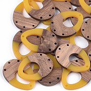 Resin & Walnut Wood Chandelier Components Links, teardrop, Gold, 37.5x28x3~3.5mm, Hole: 1.8mm(RESI-S367-04D)
