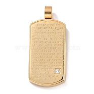 Vacuum Plating 304 Stainless Steel Pendants, with Clear Micro Pave Cubic Zirconia, Rectangle with Word, Golden, 36x16x6mm, Hole: 5mm(STAS-D179-09G)