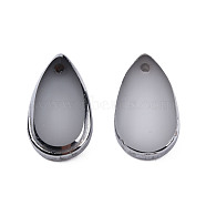 Electroplated Glass Charms, Edge Silver Plated, Teardrop, Dark Gray, 14.5x8.5x3mm, Hole: 1mm(EGLA-N006-068A)