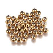 Ion Plating(IP) 202 Stainless Steel Spacer Beads, Round, Real 18K Gold Plated, 6x5mm, Hole: 3mm(STAS-L222-42C-G02)