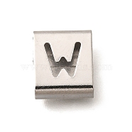 Letter Style 304 Stainless Steel Square Slide Charms, Letter W, 9x8x4mm, Hole: 3.5x8.5mm(STAS-L132-05W)