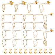 20Pcs 2 Styles Brass Ring Stud Earring Findings, with Horizontal Loops, 20Pcs Jump Rings, 20Pcs Ear Nuts, Real 18K Gold Plated, 8~12.5x6~10mm, Hole: 1~1.4mm, 10Pcs/style(DIY-GO0001-16)