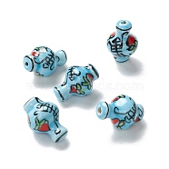Handmade Porcelain Beads, Pearlized, Vase with Peach Pattern, Sky Blue, 21~22x14~15mm, Hole: 2~2.5mm(PORC-I013-01A)