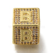 Brass Cubic Zirconia Beads, Letter B, Square, Letter B, 9.5x9.5x9.5mm, Hole: 6mm(KK-Q818-01B-G)