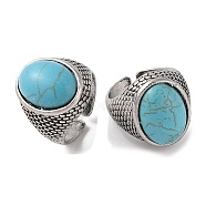 Oval Synthetic Turquoise Cuff Rings, Alloy Wide Open Rings for Women, Cadmium Free & Lead Free, Antique Silver, 20.5mm, Inner Diameter: Adjustable(RJEW-B107-15AS-01)