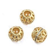 Brass Micro Pave Cubic Zirconia Europe Beads, Large Hole Beads, Long-Lasting Plated, Cadmium Free & Lead Free, Round, Real 18K Gold Plated, 10x9mm, Hole: 5mm(KK-Q006-46G)