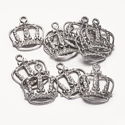 Tibetan Style Alloy Pendants, King Crown, Antique Silver, Lead Free and Cadmium Free, 34x28x4mm, Hole: 3.1mm(LF1457Y)