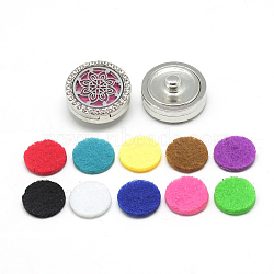 Alloy Rhinestone Diffuser Locket Snap Buttons, with 304 Stainless Steel Hollow Cabochons and Random Single Color Non-Woven Fabric Cabochons, Magnetic, Flat Round with Mandala Flower, 22x10.5~11.5mm, Inner Diameter: 14.5mm, Knob: 5.5mm(SNAP-S008-43)