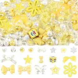 100Pcs 18 Styles Transparent & Opaque Acrylic Beads, Mixed Shapes, Yellow, 9~31x10~34x3.5~14mm, Hole: 1.5~4mm(MACR-FS0002-40)
