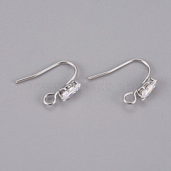 Brass Earring Hooks, Ear Wire, with Clear Cubic Zirconia and Horizontal Loop, Long-Lasting Plated, Real Platinum Plated, 16x13x3.5mm, Hole: 2mm, Pin: 0.8mm(X-KK-L198-013P)