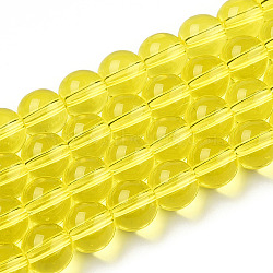 Transparent Glass Beads Strands, Round, Yellow, 8~8.5mm, Hole: 1.5mm, about 51~53pcs/strand, 14.96 inch~15.55 inch(38~39.7cm)(GLAA-T032-T8mm-12)