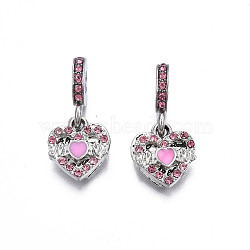 Rack Plating Alloy Enamel European Dangle Charms, with Rhinestone, Large Hole Beads, Cadmium Free & Lead Free, Antique Silver, Heart with Word, Rose, 25.5mm, Hole: 4.5mm, Heart: 13.5x12.5x1.5~2.5mm(MPDL-N039-215)