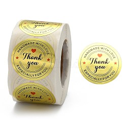 1.5 Inch Thank You sticker, Self-Adhesive Kraft Paper Gift Tag Stickers, Adhesive Labels, Flat Round, Gold; Flat Round: 38mm, 500pcs/roll(X-DIY-G021-12C)